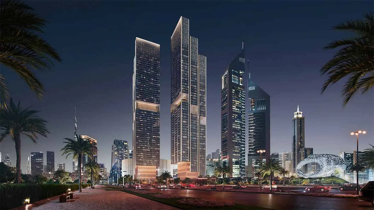 Jumeirah Residences Emirates Towers projektas, kurį sukūrė Scda Architects Dubajuje